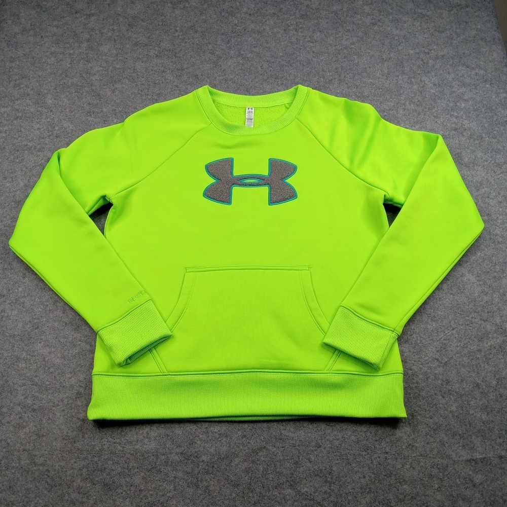 Under Armour Sweatshirt Youth Large‎ Neon Green ColdGear Kangaroo Pocket Fleece